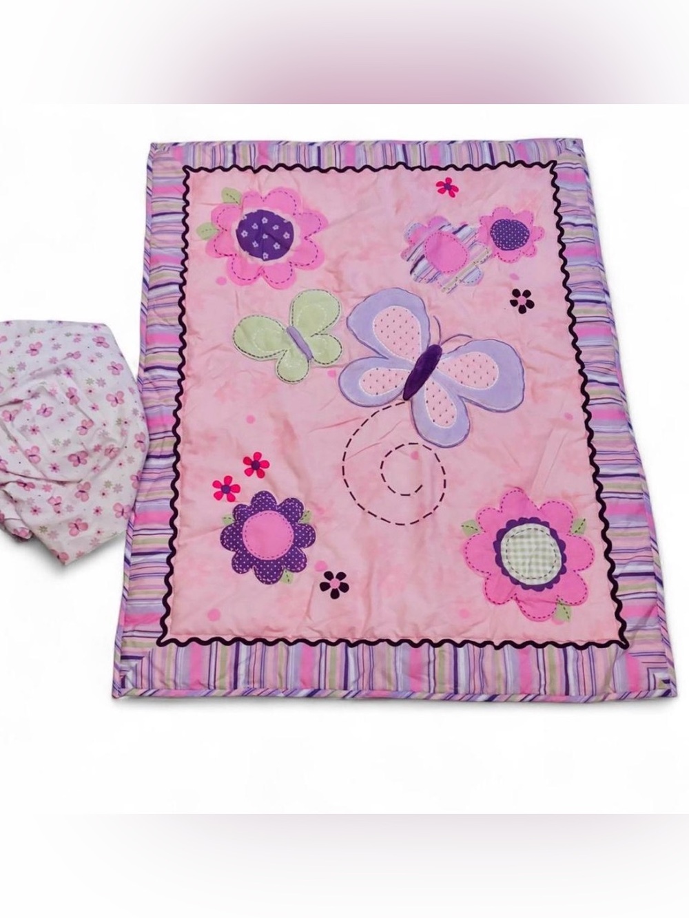 Pink Butterfly & Floral Baby Quilt - Soft Nursery Bedding